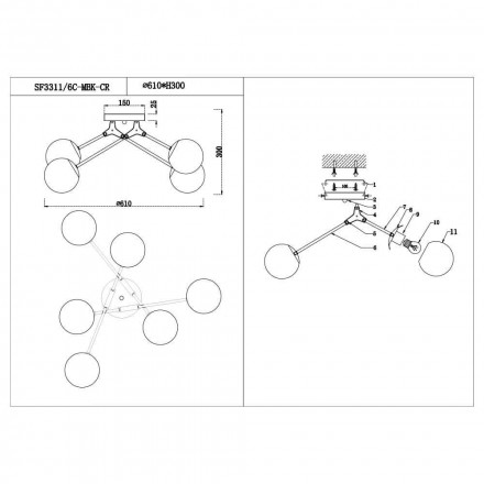 Потолочная люстра Seven Fires Grozotto SF3311/6C-MBK-CR