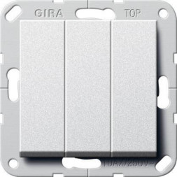 Выключатель трехклавишный Gira System 55 10A 250V алюминий 284426