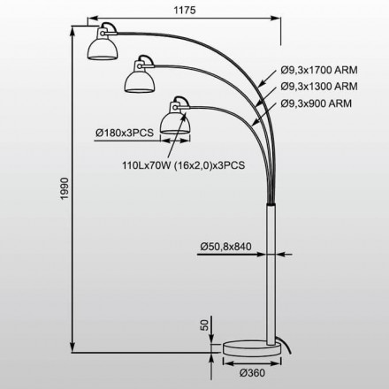 Торшер Zumaline Antenne TS-140123F-BKGO