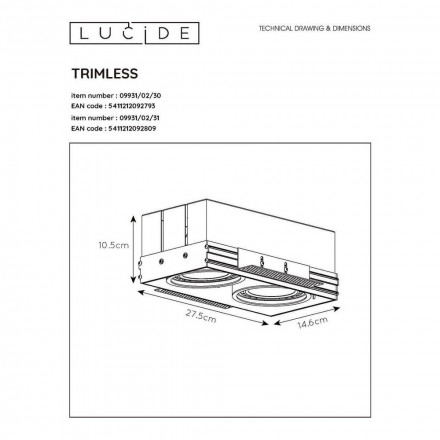 Встраиваемый светильник Lucide Trimless 09931/02/31