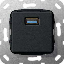 Розетка USB 3.0 A Gira System 55 разветвительный кабель черный матовый 568310