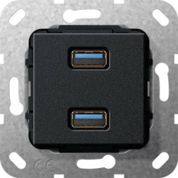 Розетка двойная USB 3.0 A Gira System 55 черный матовый 568410